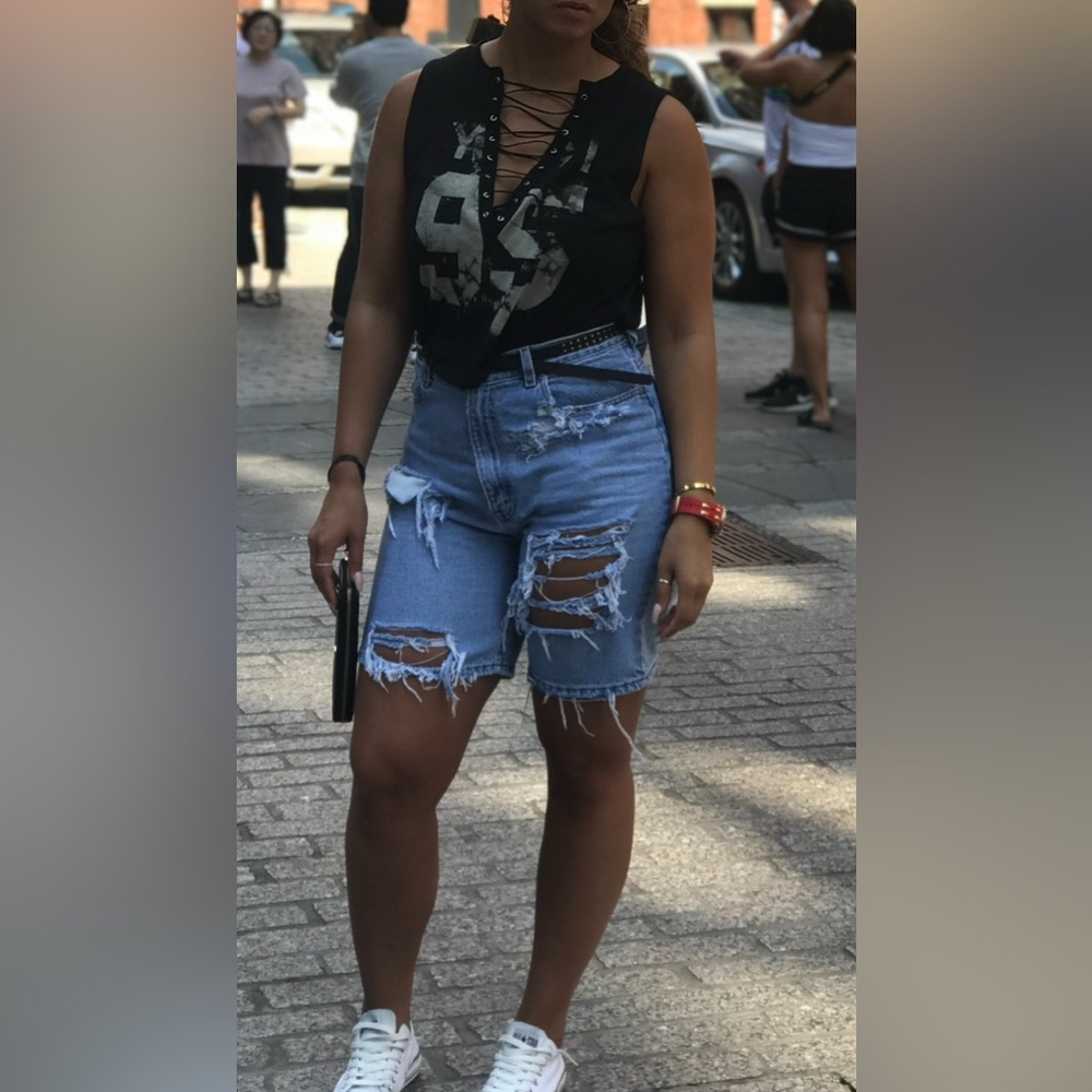 Vintage Distressed Bermuda Denim Shorts